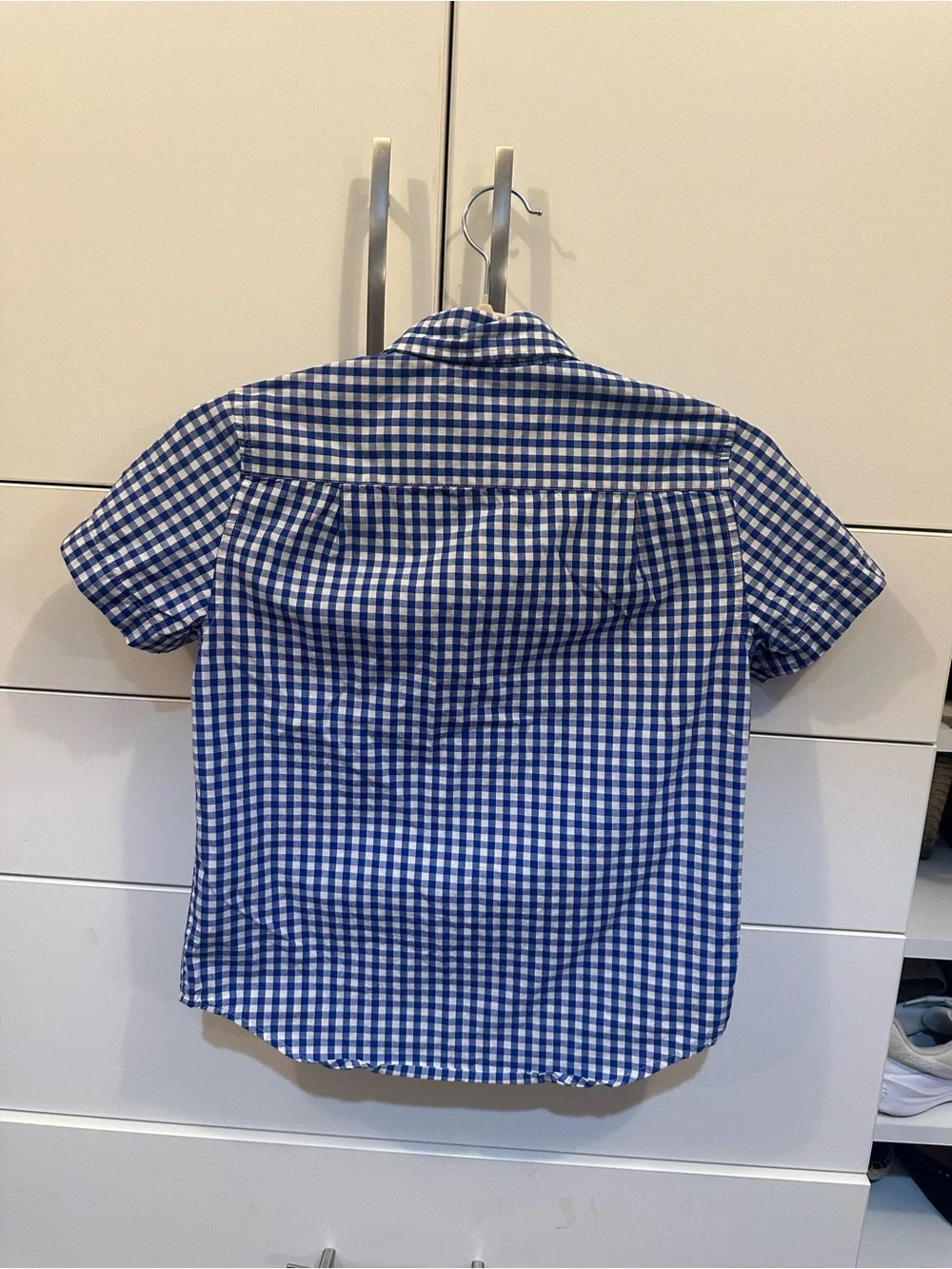 J. Crew Blue and White Gingham Short Sleeve Button-Down Shirt